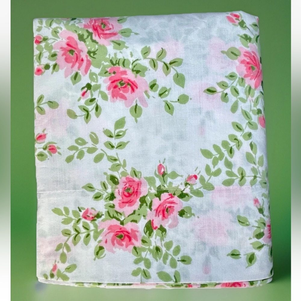 SALE! VTG JP Stevens Utica Rose Diamond Full Flat Sheet No Iron Percale